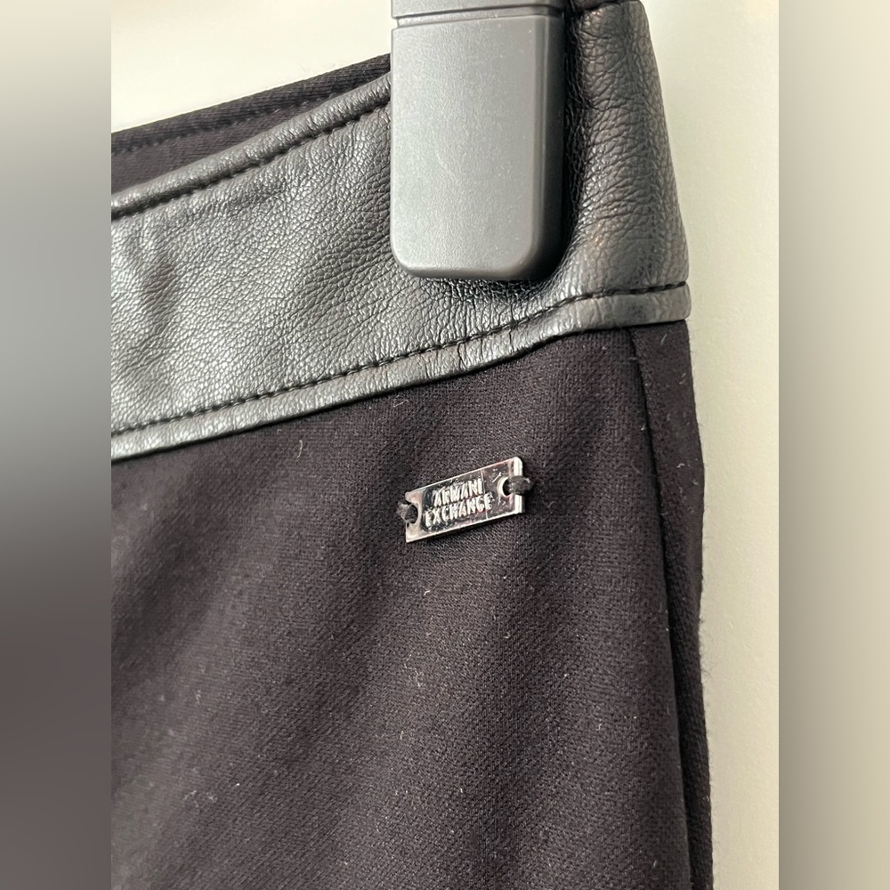 Armani Exchange Black Faux Leather Waist Band Padding Detail Button Zipper Pants - Picture 6 of 12